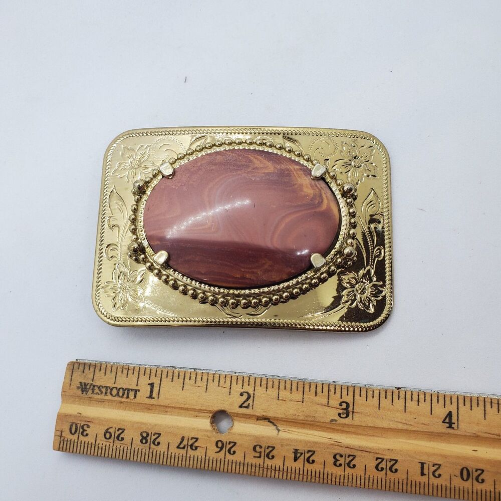 Goldtone Belt Buckle with Jasper Stone